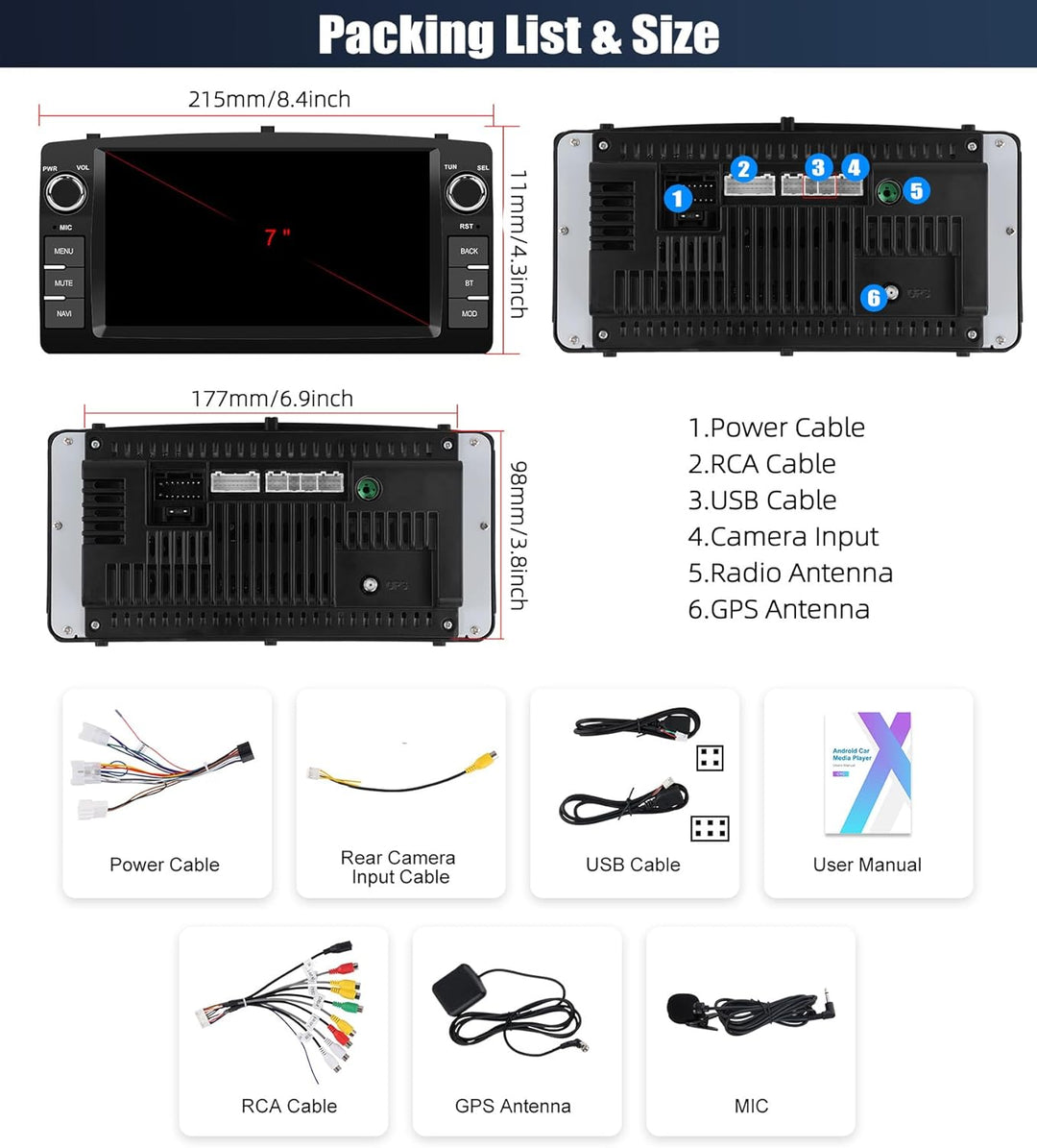 CAMECHO 2+64G 7 Zoll Android 13 Navi Autoradio für Toyota Corolla E120 E130 2000-2007 BYD F3 2006-20