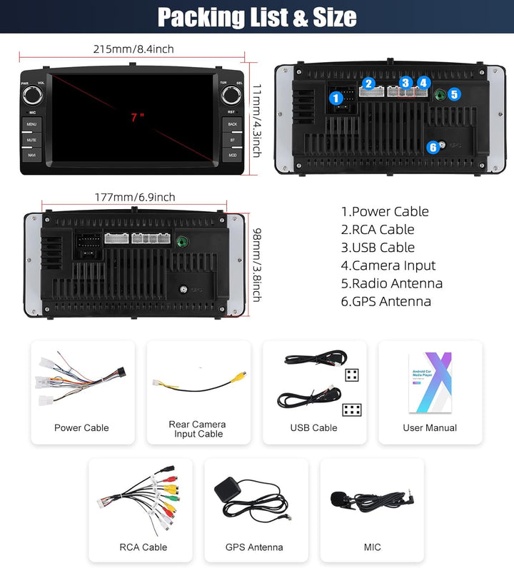 CAMECHO 2+64G 7 Zoll Android 13 Navi Autoradio für Toyota Corolla E120 E130 2000-2007 BYD F3 2006-20