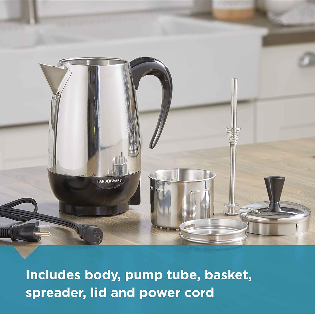 Farberware 8-Cup, Black Percolator, Stainless Steel, Perkolator für 8 Tassen, Edelstahl, FCP280, Sch