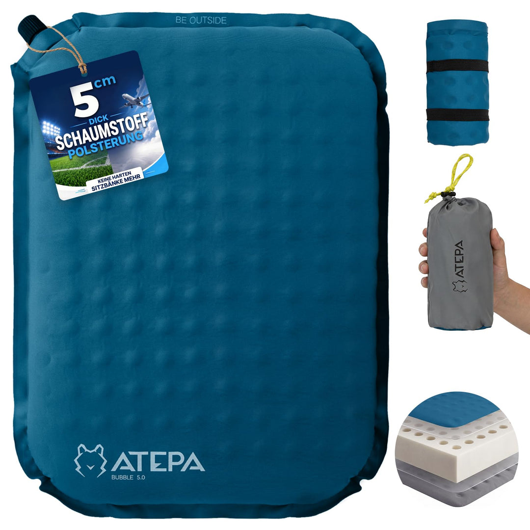 ATEPA Sitzkissen Outdoor, Faltbar Aufblasbar Stadion Flugzeug Unterwegs Camping Wander Bürostuhl Ult