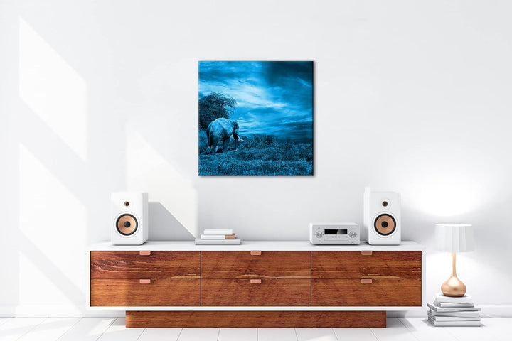 einsamer Elefant in der Steppe Format: 60x60 Effekt: Monocrome Blau als Leinwandbild, Motiv fertig g