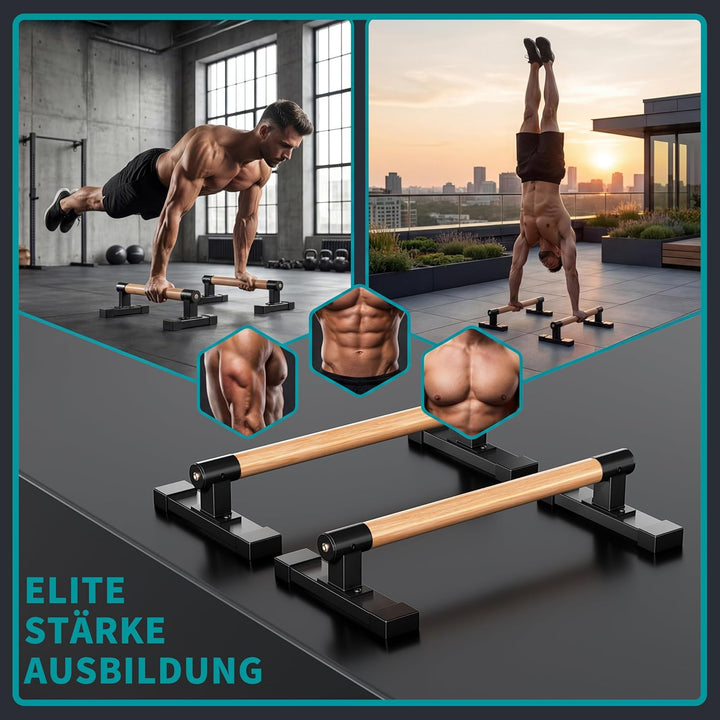Parallettes Liegestützgriffe, Calisthenics-Liegestützstangen für Handstände und Krafttraining mit Bu
