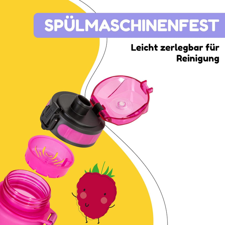 schmatzfatz Kinder Trinkflasche 400ml, Sport für Schule Kindergarten, 1-Klick Verschluss, Geschmacks