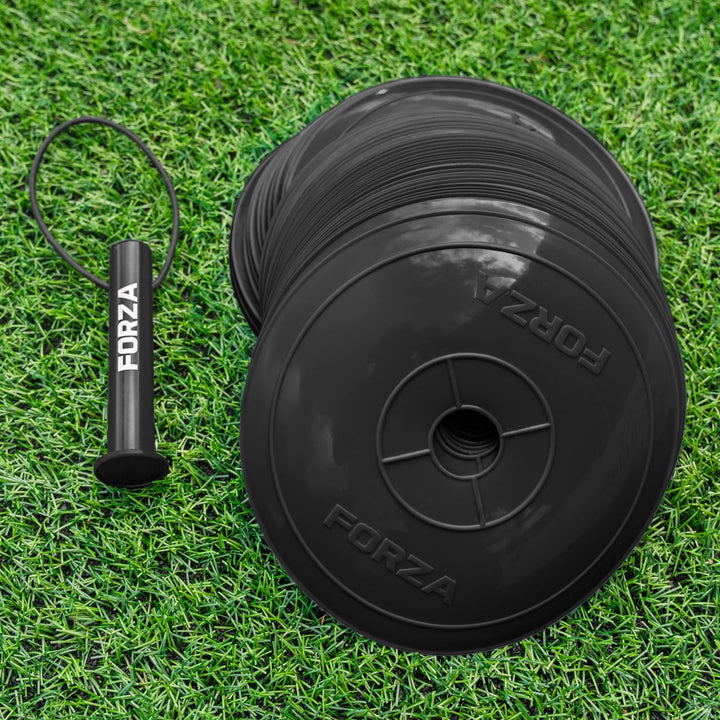 FORZA Fast Flache Trainingsmarkierungshütchen [10 Farben] | 50er-Packung mit 22 cm Breiten, extrem l