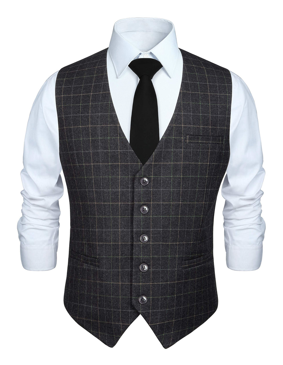 HISDERN Manner Formale Hochzeitsfeier Weste Baumwolle Plaid Kleid Anzug Weste für Herren graues XS,