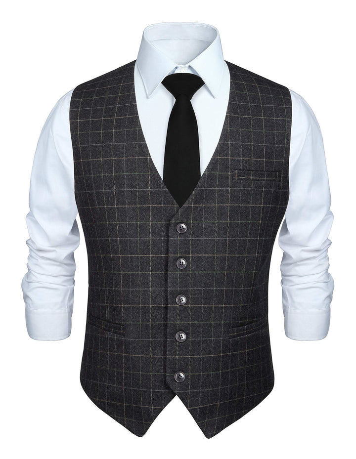 HISDERN Manner Formale Hochzeitsfeier Weste Baumwolle Plaid Kleid Anzug Weste für Herren graues XS,