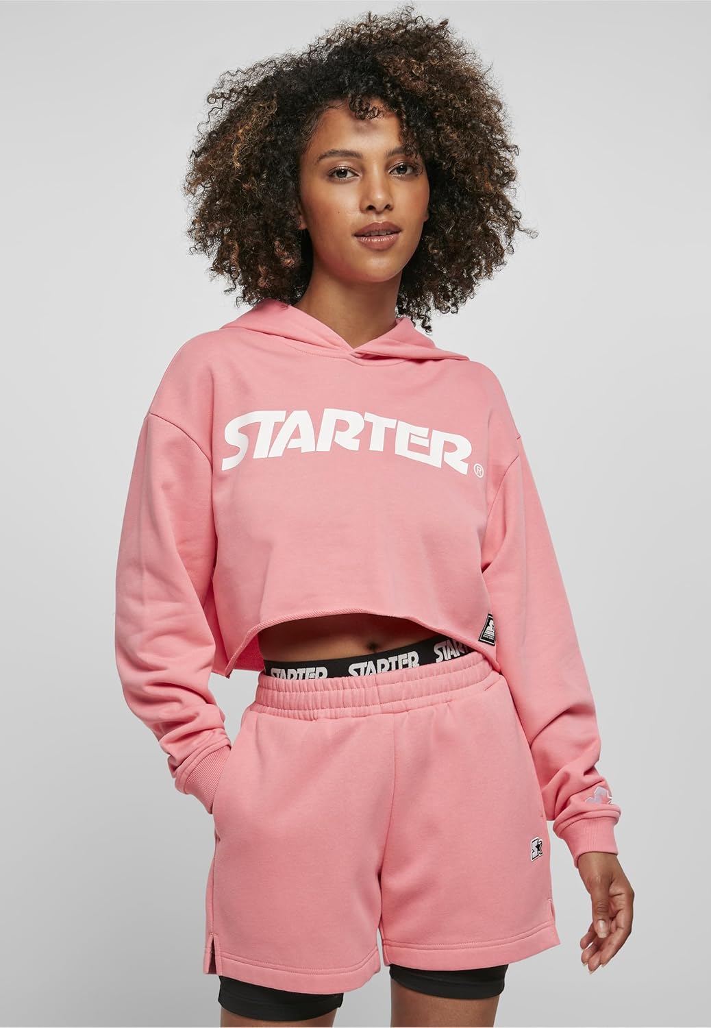 Starter Black Label Damen Kapuzenpullover Ladies Starter Cropped Hoody, Farbe pinkgrapefruit, Grösse