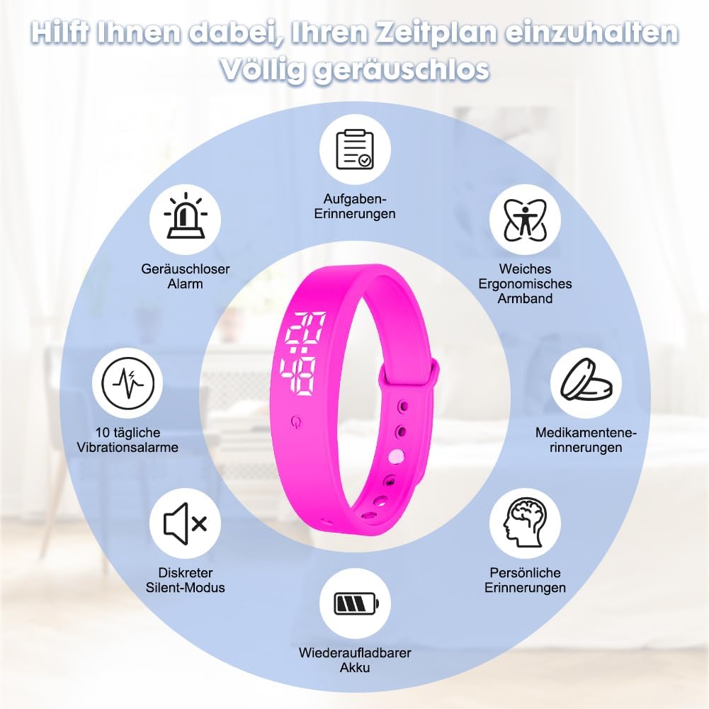 Vibrationsalarm Erinnerung Uhr, Vibrationswecker Armband, Silent Vibrating Alarm Reminder Watch mit