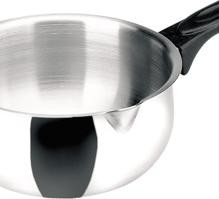 IBILI Stielkasserolle Clásica gewölbt 16 cm aus Edelstahl/Kunststoff, Silber/schwarz, 16 cm