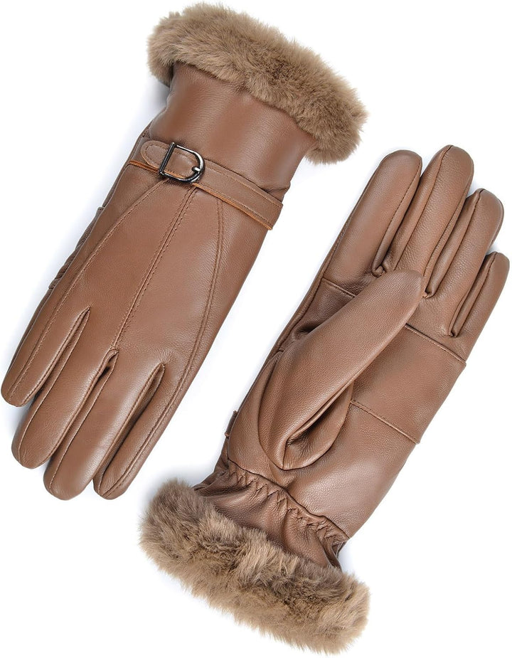 Harssidanzar Damen Lederhandschuhe Winter Thermo handschuhe Kleid Lederhandschuhe Fell gefüttert für