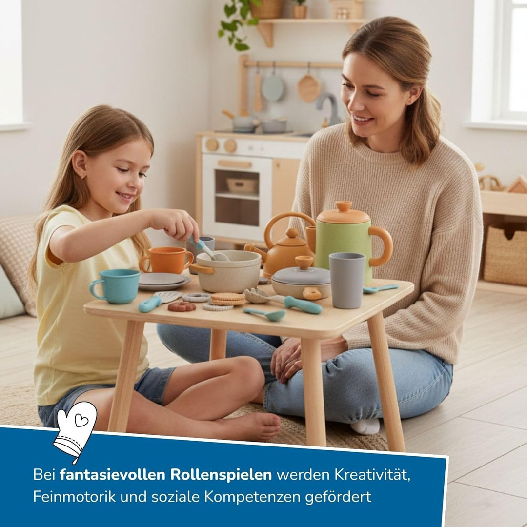 alldoro 68726 Kaffeeservice mit Koch- & Geschirrset für Kinderküchen, 21 Teile aus nachhaltigem Kuns