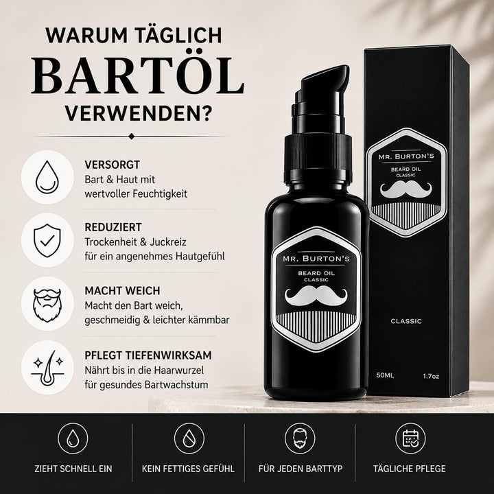 Bartöl Herren - Mr. Burton´s Beard Oil classic mit Arganöl - Made in Germany 50ml fördert gesundes B