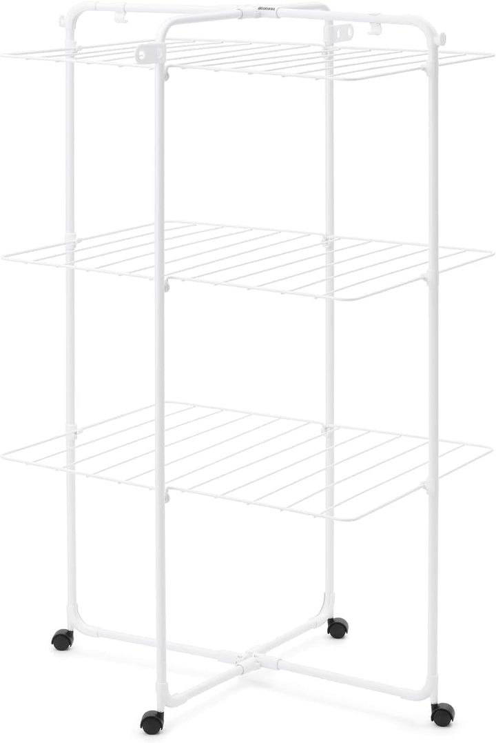 Brabantia HangOn Tower Drying Rack, 23 m (weiss), Turmwäscheständer klappbar, platzsparender Standtr