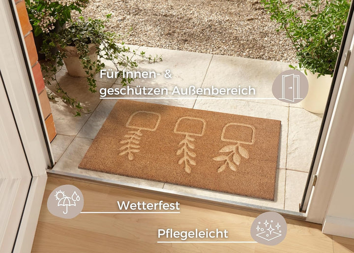 Hanse Home Kokos Fussmatte für Innen 45x75cm – Fussmatte Kokosmatte Schmutzfangmatte Blumen Flower D
