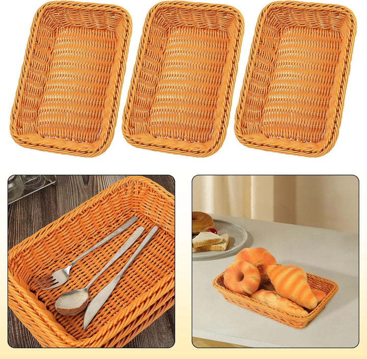 3er set Brötchenkorb Rechteckig, Flechtkorb, Brotkorb Geflochten, Weidenkörbchen, Brotkörbe, Brotkör