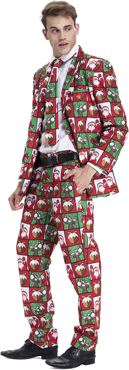 U LOOK UGLY TODAY Herren Lustige Weihnachtsanzüge für Weihnachten Party Kostüm Festliche Anzug aus S