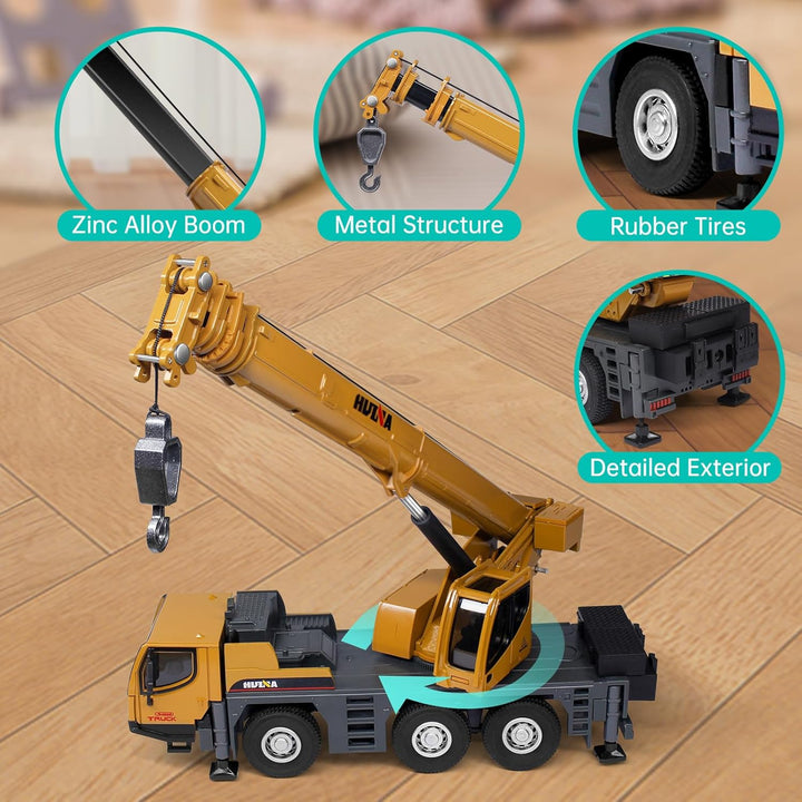 HUGMIE 1:50 Kran Spielzeug, Abschleppwagen Metall/Kunststoff, LKW Spielzeug Kran mit Ausfahrbarer La
