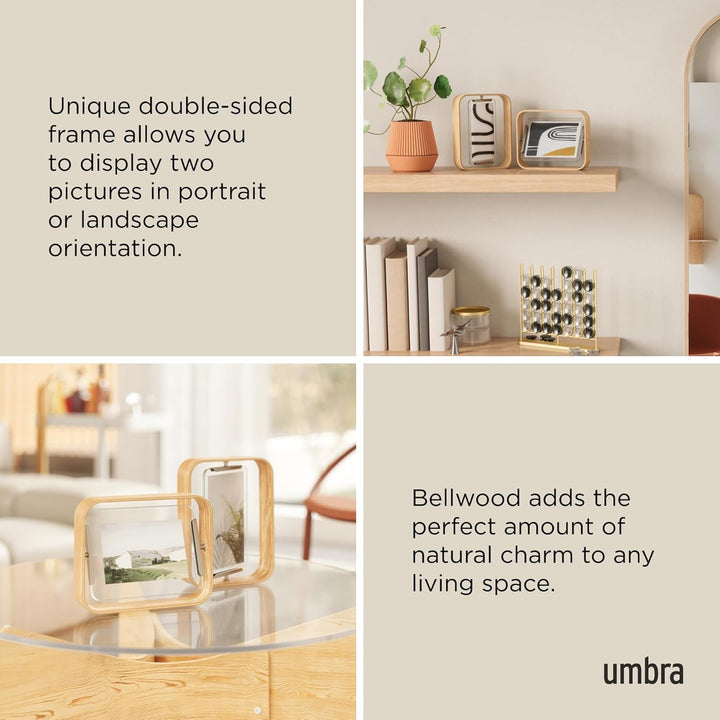 Umbra Bellwood Tischbilderrahmen, zweiseitiger Bilderrahmen für 10x15 oder 13x18 cm Fotos, Natur, Na