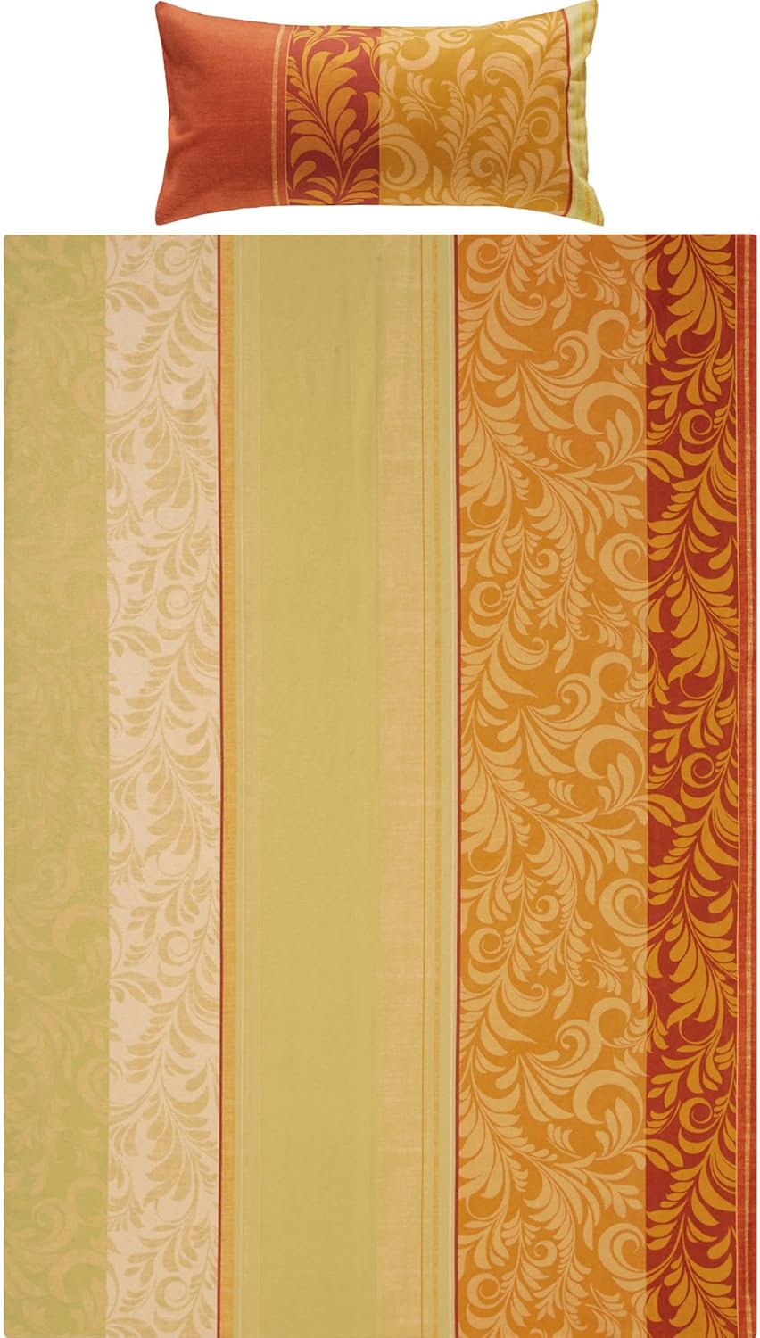 Erwin Müller Flanell Bettwäsche, Bettgarnitur mit eleganten Ranken gelb-orange Grösse 40x80 cm / 135