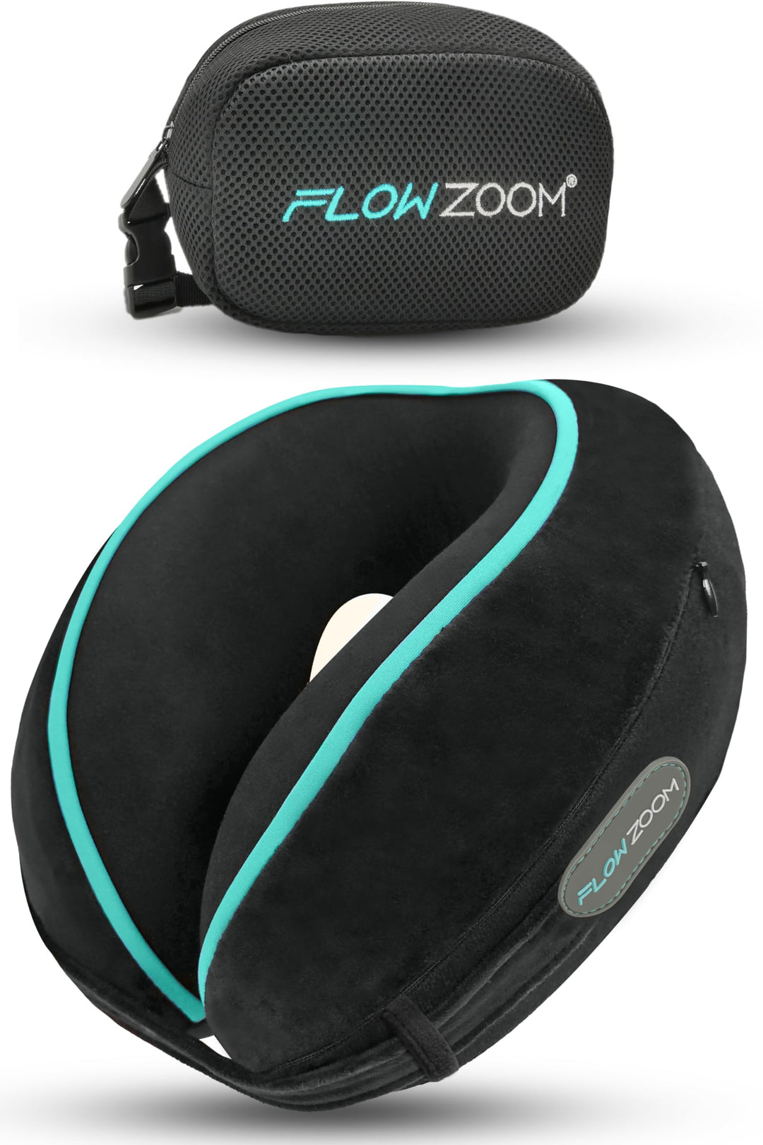 FLOWZOOM® Dream Nackenkissen Reise-Kissen für Flugzeug & Auto aus weichem Memoryfoam mit schmalem Rü