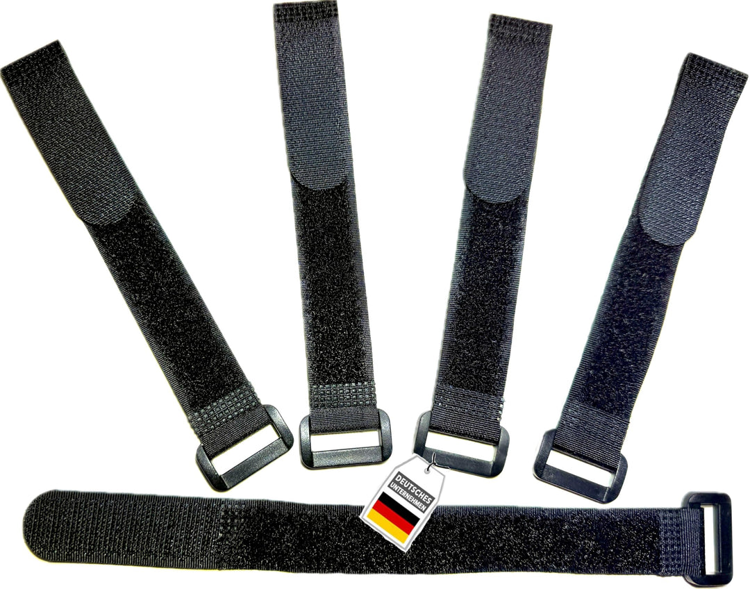 5x Klett Kabelbinder 80 cm - schwarz mit Schnalle - wiederverschliessbares Klettband 80cm mit Öse -