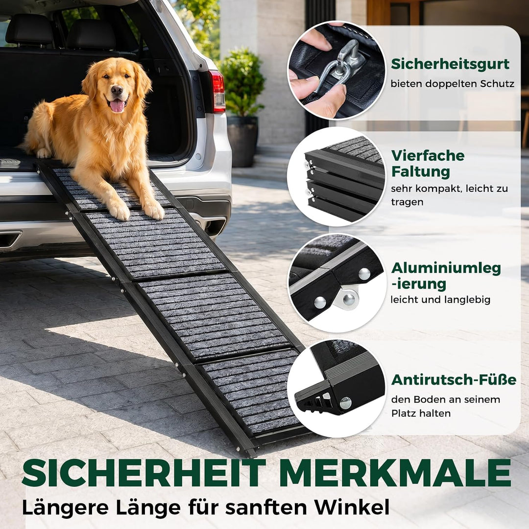 Extra lange 170 cm faltbare Hunderampe für grosse Hunde, Hunderampe für Auto mit rutschfester Teppic