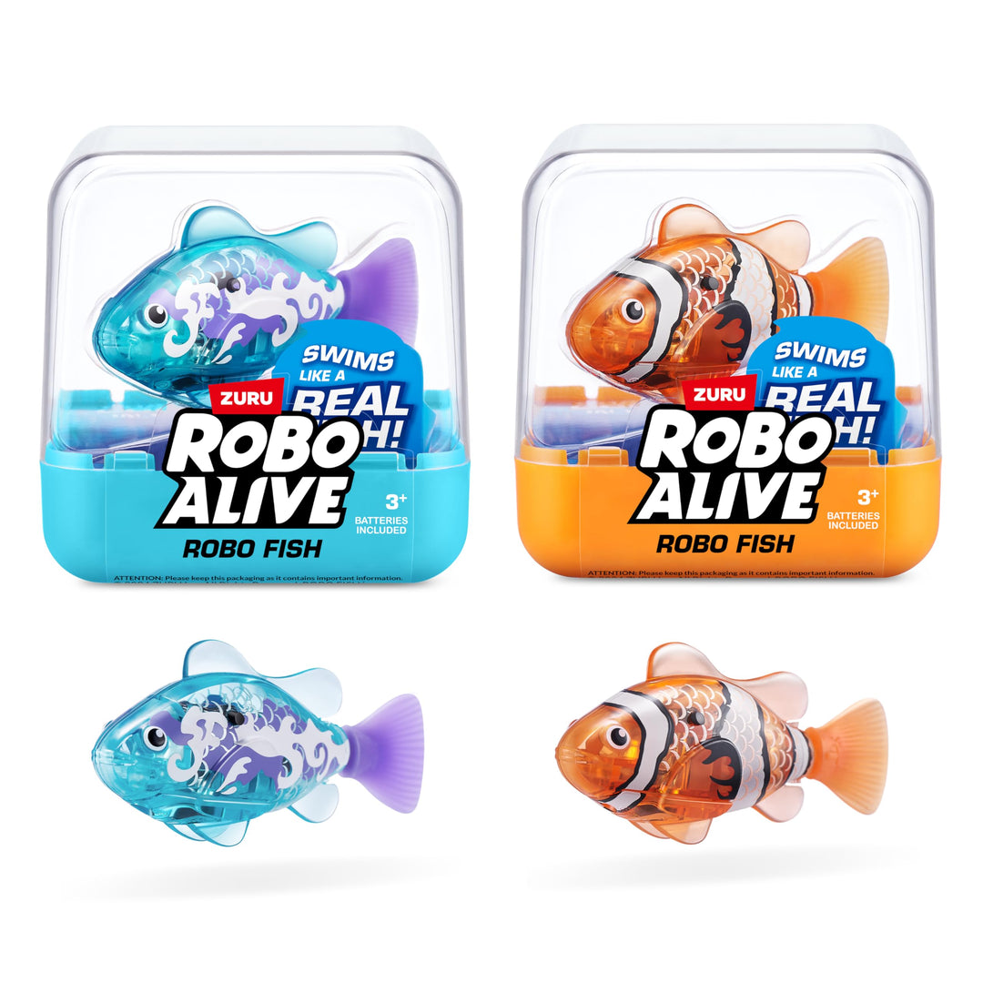 ROBO ALIVE Robo Fish Serie 3 Roboter-Fisch, 2er-Pack, orange und blaugrün, schwimmt in mehrere Richt