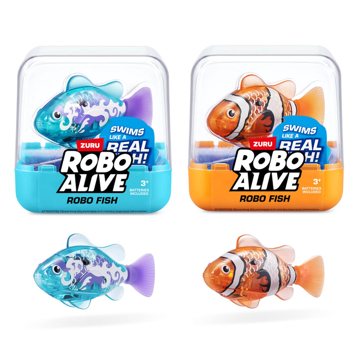 ROBO ALIVE Robo Fish Serie 3 Roboter-Fisch, 2er-Pack, orange und blaugrün, schwimmt in mehrere Richt