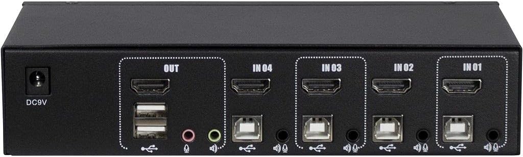Inter-Tech KVM KVM-AS-41HA HDMI line in 4X HDMI 8X 3,5mm 3pol. Klinke 1 Power line Out 2X USB 2X 3,5