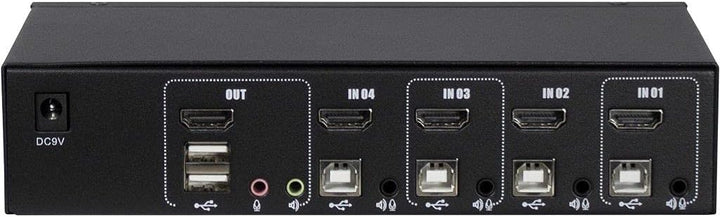 Inter-Tech KVM KVM-AS-41HA HDMI line in 4X HDMI 8X 3,5mm 3pol. Klinke 1 Power line Out 2X USB 2X 3,5