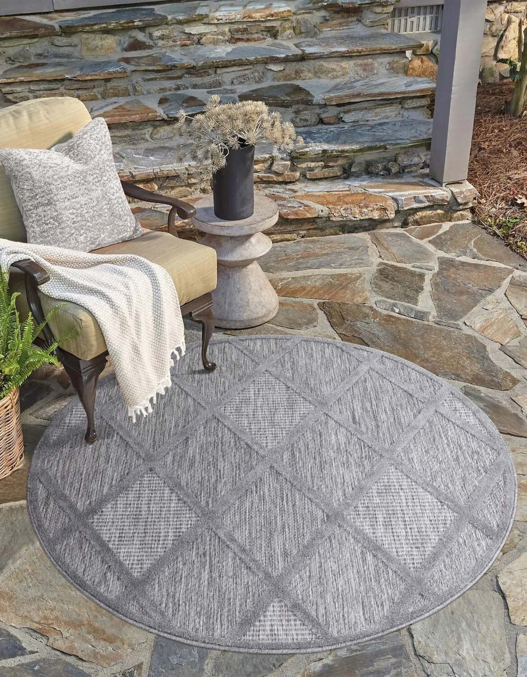 carpet city In-& Outdoor Teppich - Rund 200 cm - für Innen-& Aussenbereich - Wetterfest Balkon-Teppi