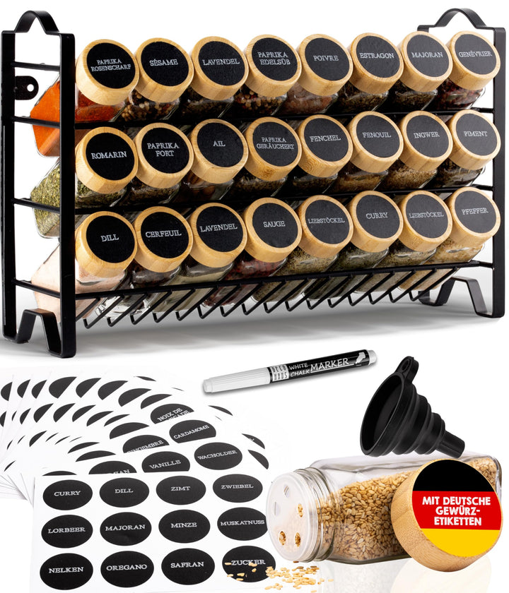 Deco haus® Gewürzregal Stehend & Wand [MIT GEWÜRZDOSEN & ETIKETTEN] - Gewürz Organizer - Spice Rack