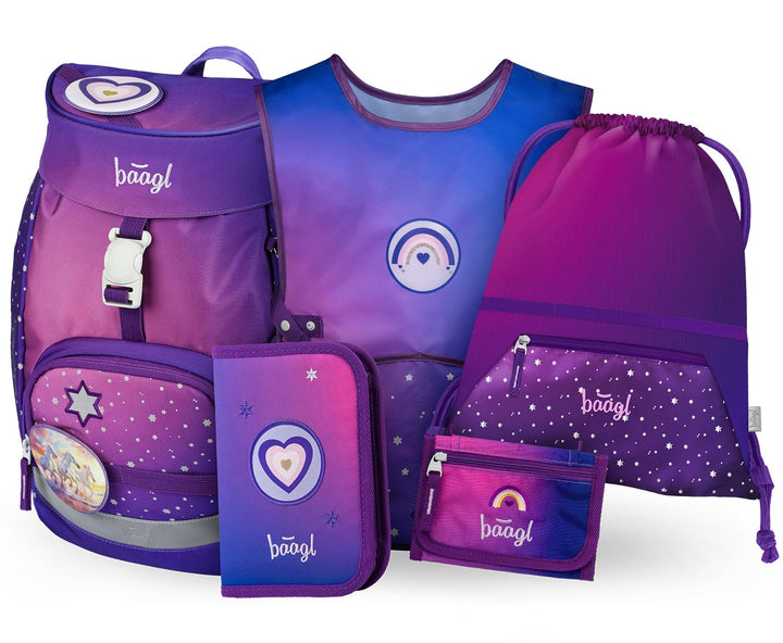 Baagl Schulranzen Jungen Mädchen Set 5 Teilig (Airy Schultasche für 1. Klasse, Mäppchen, Turnbeutel,