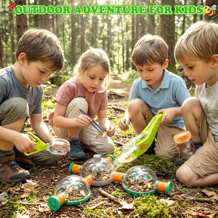 deAO Kinder Insektenfänger Set mit LED-Licht, Outdoor Abenteuerset mit Insektenhabitat Tunnel, Beche
