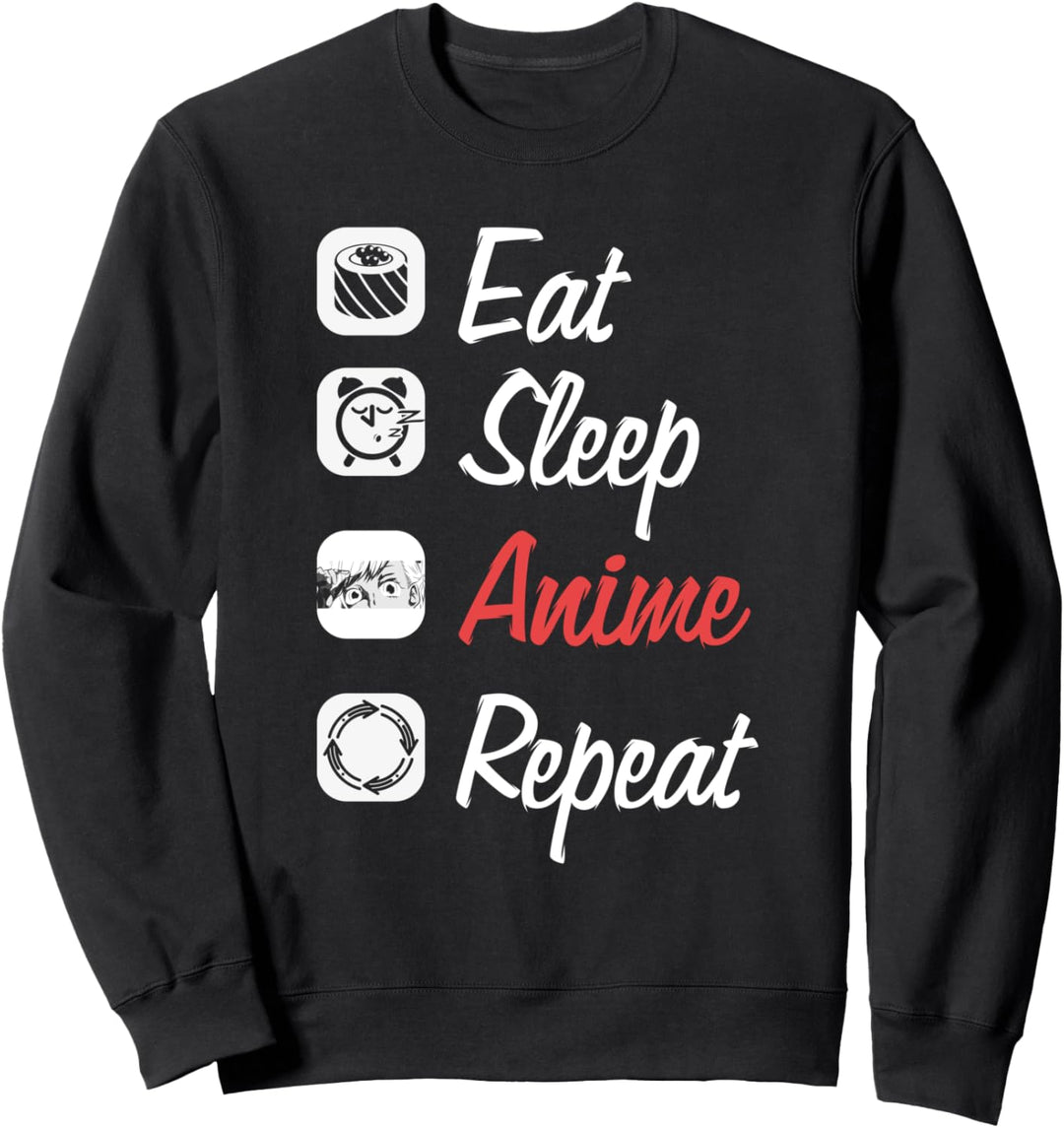 Essen Schlafen Anime Wiederholen Japanisches Sushi Anime Sweatshirt