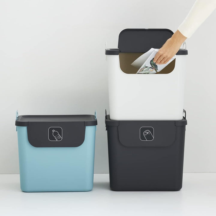 Jive 3er-Set Mülltrennsystem Küche, Kunststoff (PP recycelt), dunkelgrau/Weiss/türkis, 3 x 30l, (39,