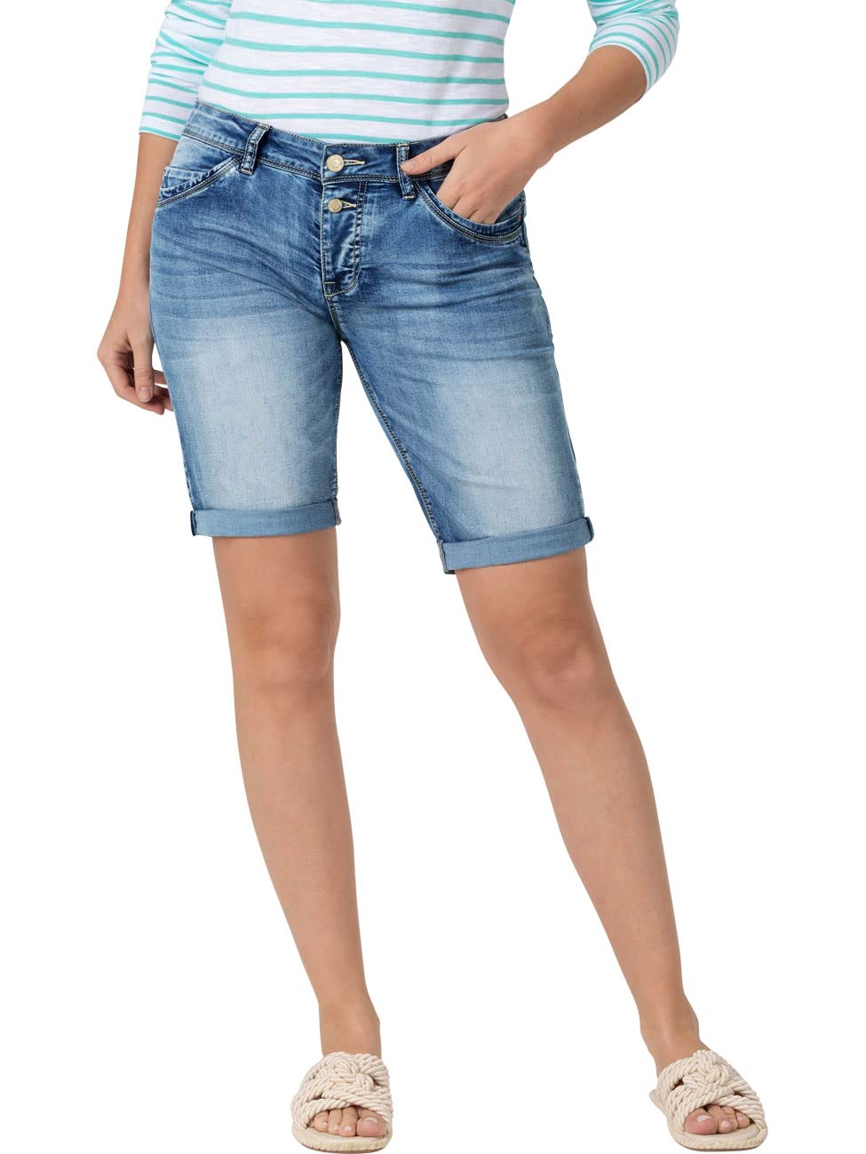 Timezone Damen Slim Nalitz Shorts 27 Fresh Indigo Wash, 27 Fresh Indigo Wash