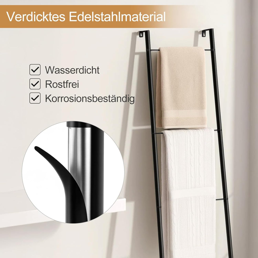 Industrie Design Handtuchhalter Stehend aus Metall 4-stöckige Handtuchleiter mit Rostfreier Schwarz