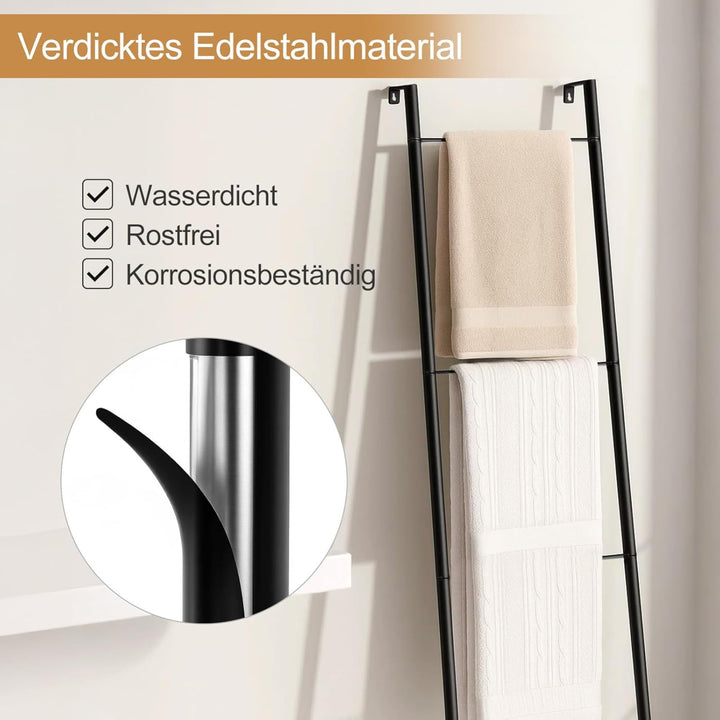 Industrie Design Handtuchhalter Stehend aus Metall 4-stöckige Handtuchleiter mit Rostfreier Schwarz