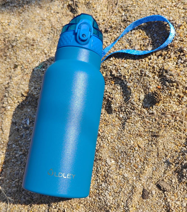 OLDLEY 500ml Kinder Edelstahl Wasserflasche mit Stroh für Schule mit 2 verschiedenen Deckeln, Metall