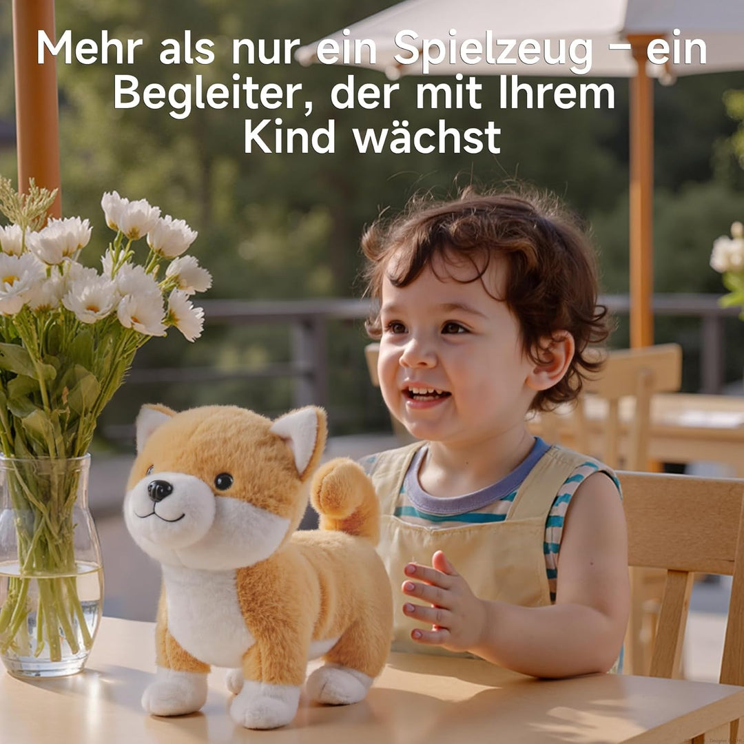 Interaktiver Plüschwelpe, Realistischer Bellender Hund Spielzeug Kinder, Plüschhund mit Musik und Be