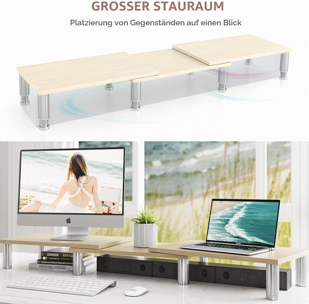 AX Waber Dual Monitor Riser - Einstellbare Länge & Winkel, Holzständer für 2 Monitore mit Stauraum W