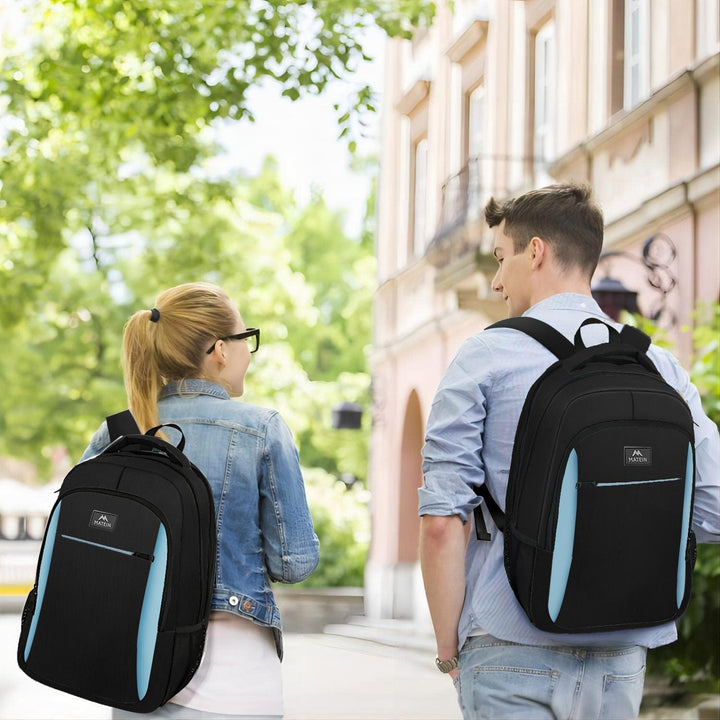 MATEIN Business Rucksack, 17,3 Zoll Laptoptasche, USB, Blau Schwarz | Mit Laptopfach, Wasserdichter