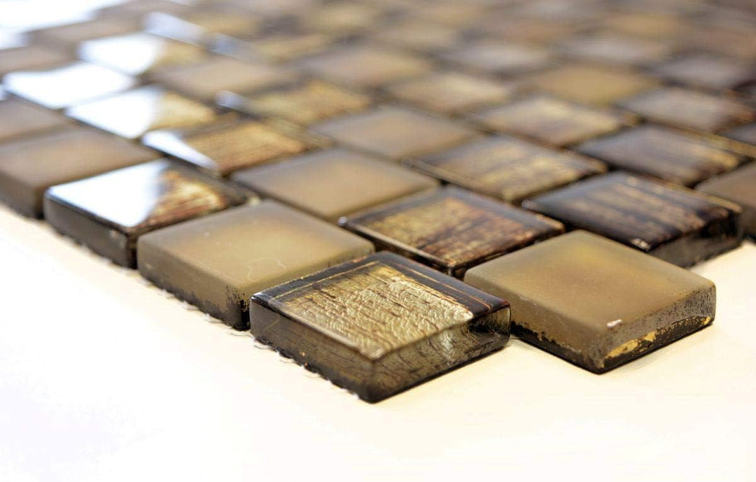 Mosaik Fliese Glasmosaik Crystal Milchglas braun klar gefrostet matt für WAND BAD DUSCHE KÜCHE FLIES