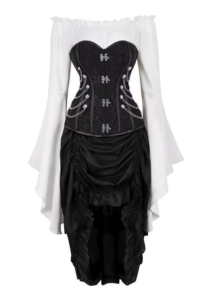 Jutrisujo steampunk Korsett Corsage Kleid leder Bustier corsagenkleid spitze Kostüm burlesque Damen