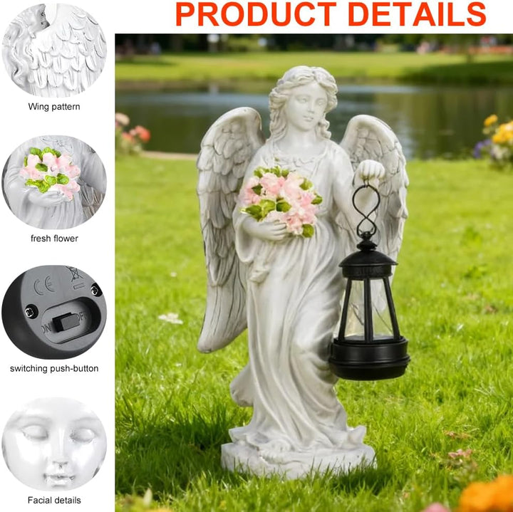 Grabschmuck Wetterfest, Solar Engel Gartenstatuen, Grabengel mit Led Solarleuchten, Geeignet für Zim