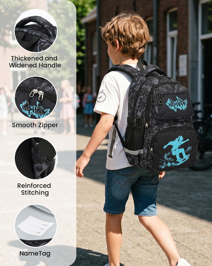 Amythe Schulrucksack Jungen Teenager, Schultasche Kinder mit Reflektoren für 1. bis 4. Klasse, Leuch