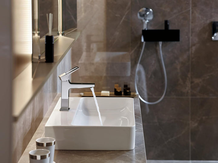 hansgrohe Wasserhahn Metropol (Armatur mit Auslauf Höhe 110 mm und Push-Open Ablaufgarnitur) Chrom C