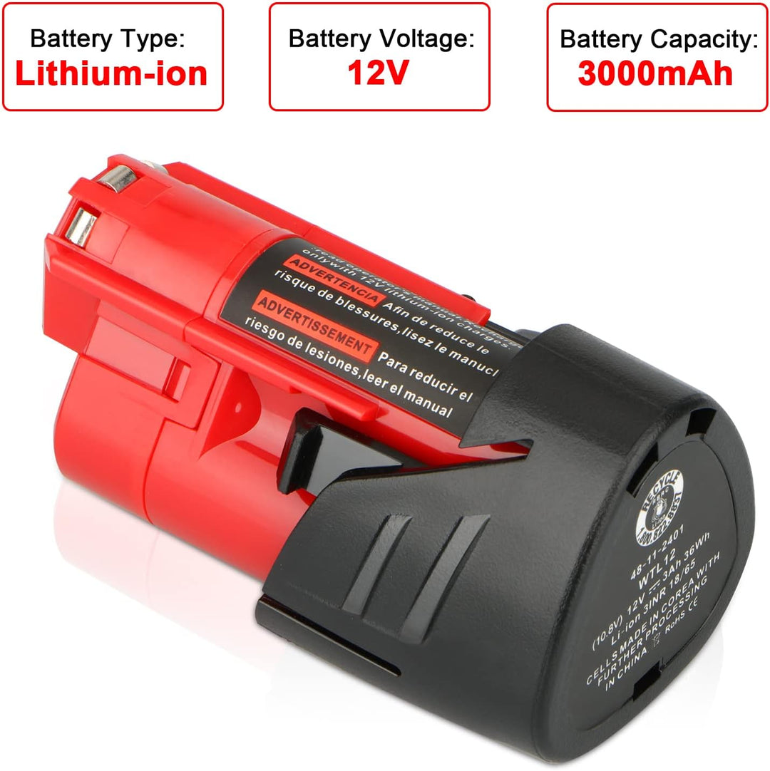 2X Waitley M12 12V 3Ah Ersatzakku für Milwaukee M12 Li-ion Akku 48-11-2411 48-11-2440 48-11-2402 Wer