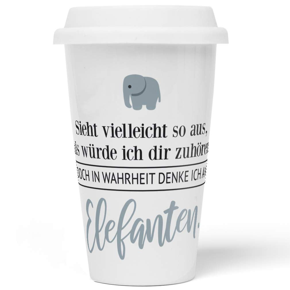 JUNIWORDS To-Go Becher mit Deckel, Sieht vielleicht so aus, als würde ich dir zuhören. Doch in Wahrh